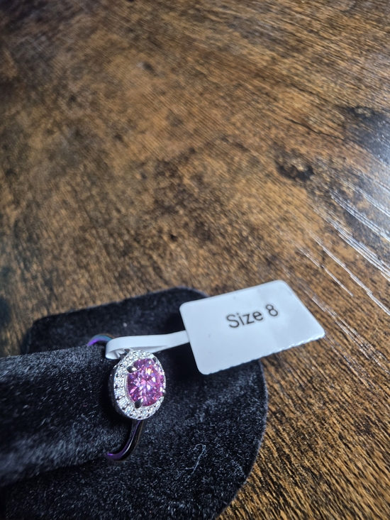 Source Unknown Jewelry - GRA Pink Moissanite Halo 925 Silver Ring Size 8